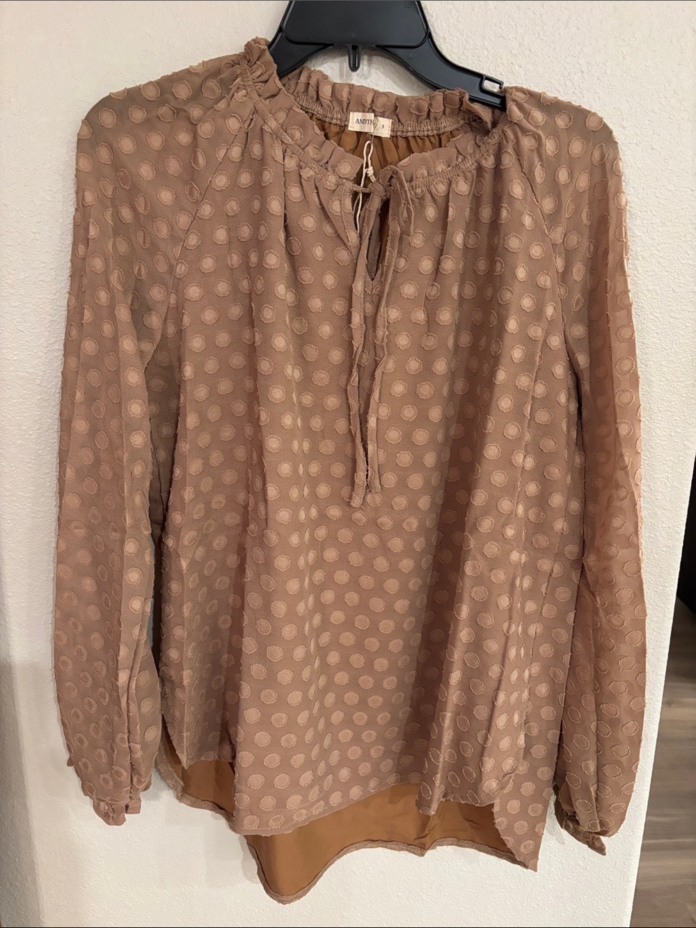 Mocha Dot-Textured Blouse
